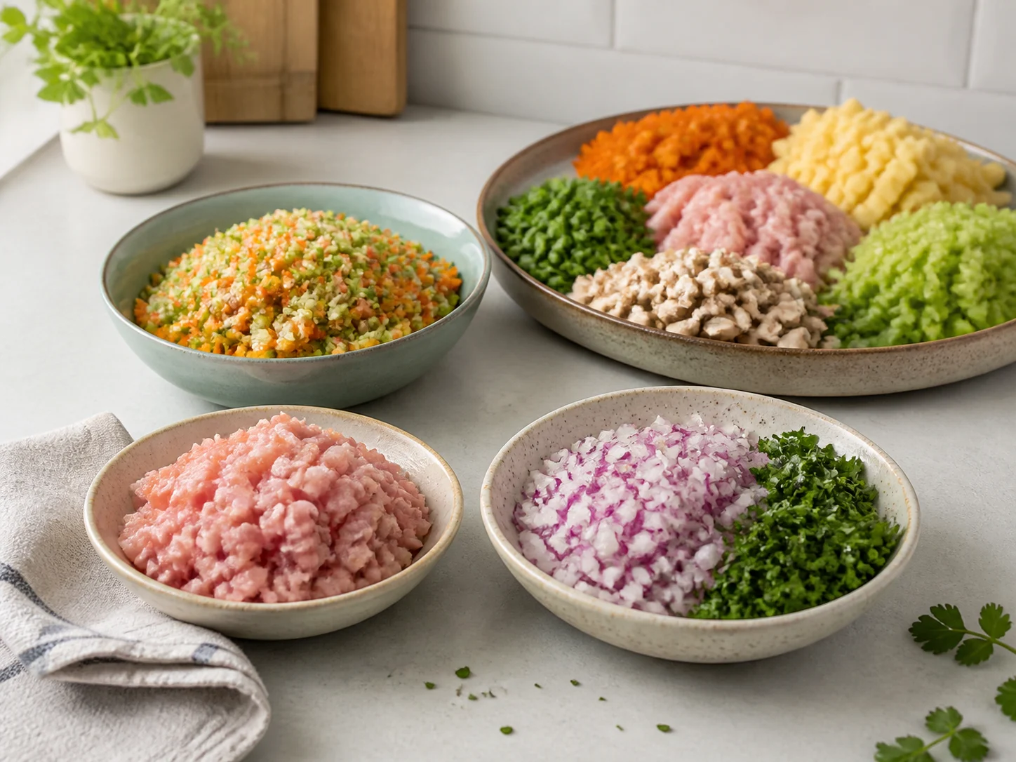 Meat, vegetable, onion and herb chopping results
