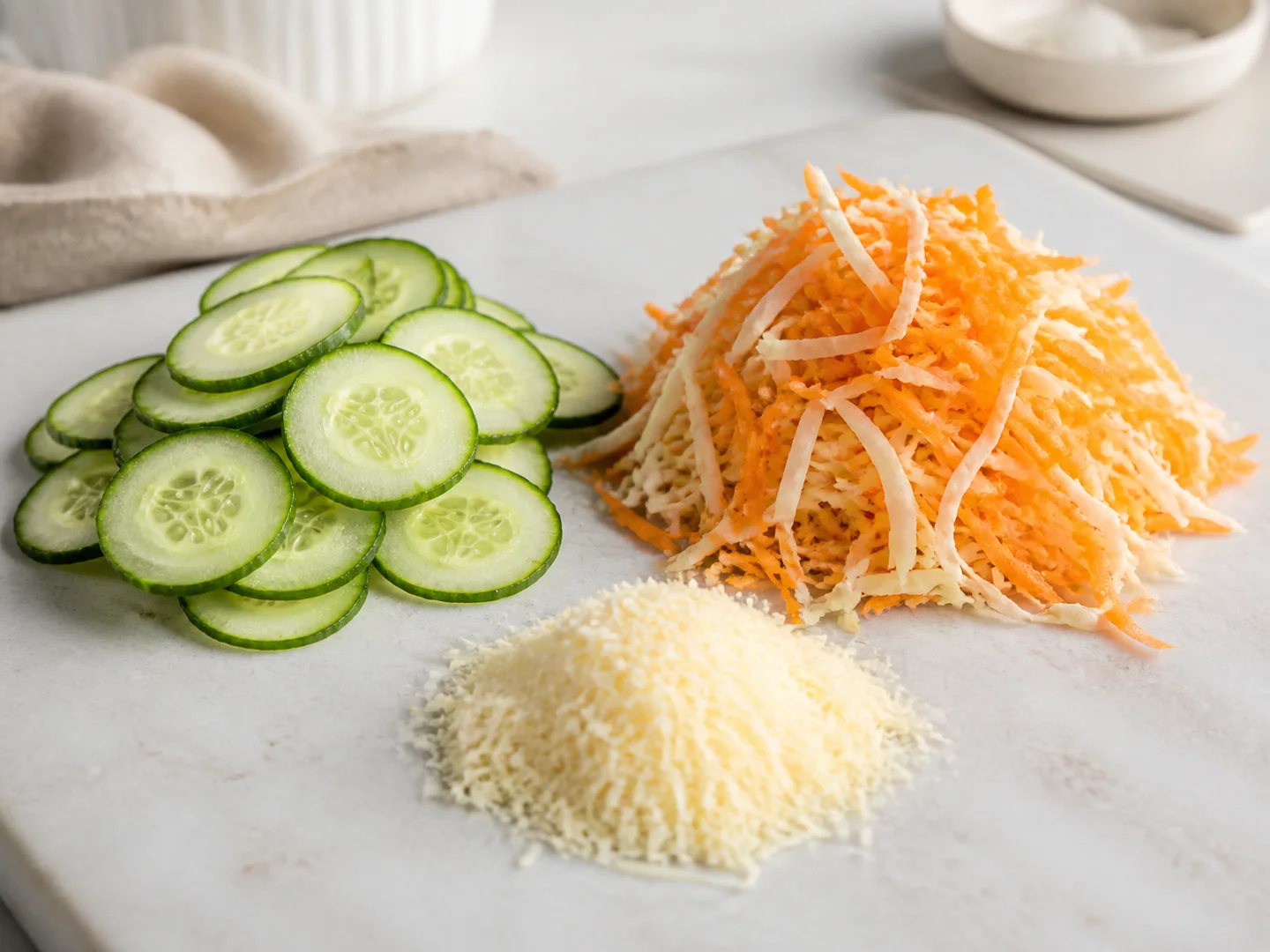 Slicing, shredding and fine-grating preparation results
