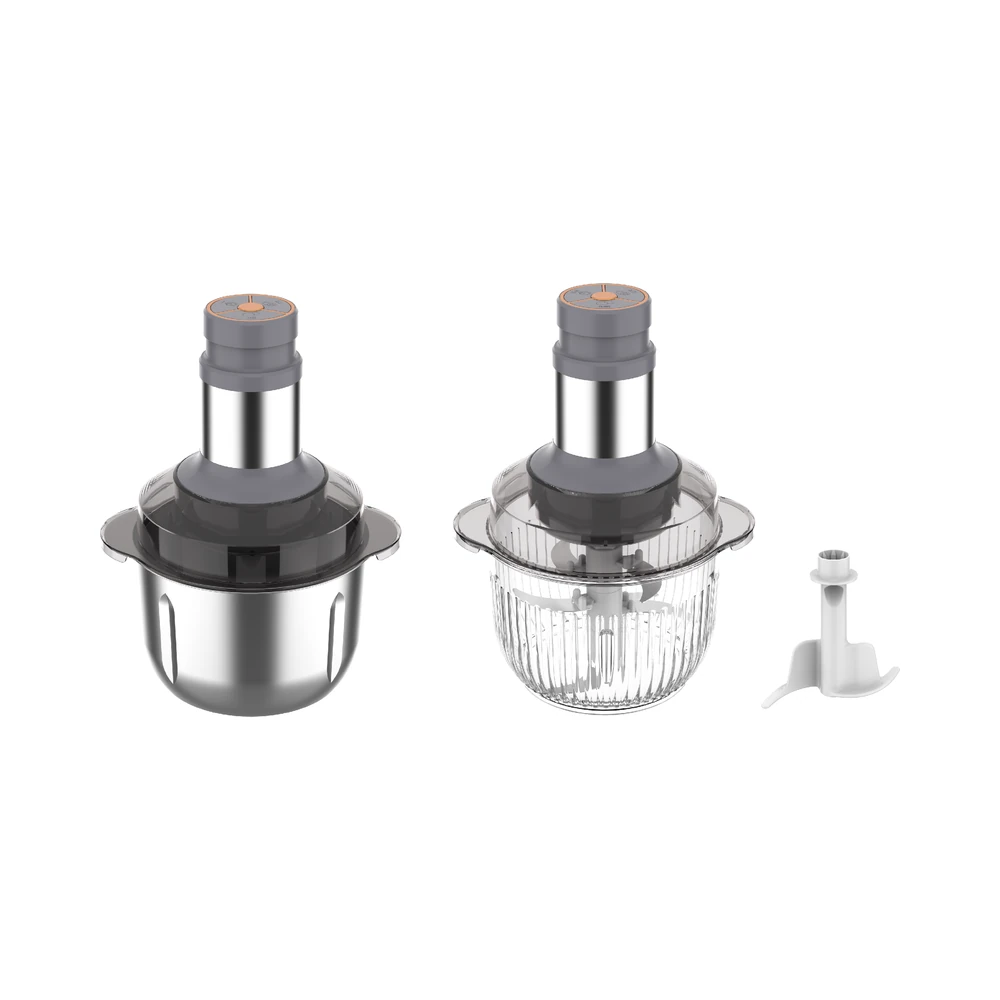 BB-01 meat chopper, metal and transparent bowl configurations shown together