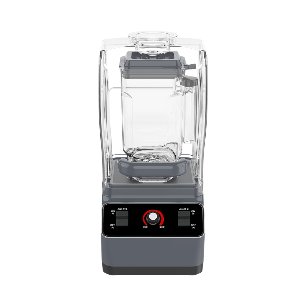 BSJ-01 blender, clear sound cover and red-ringed control dial, front view