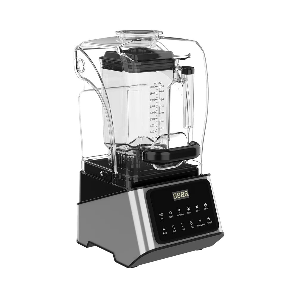 BSJ-02 blender, clear sound cover and handled jug, angled view