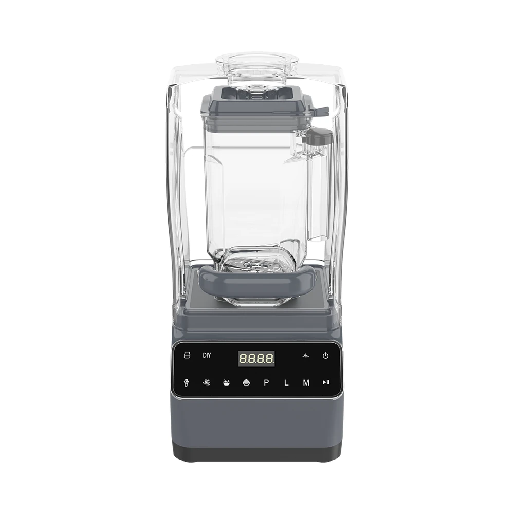 BSJ-A1 blender, grey base and clear sound cover, front view