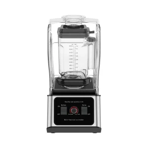 BSJ-A2 blender, silver and black base with clear sound cover, front view