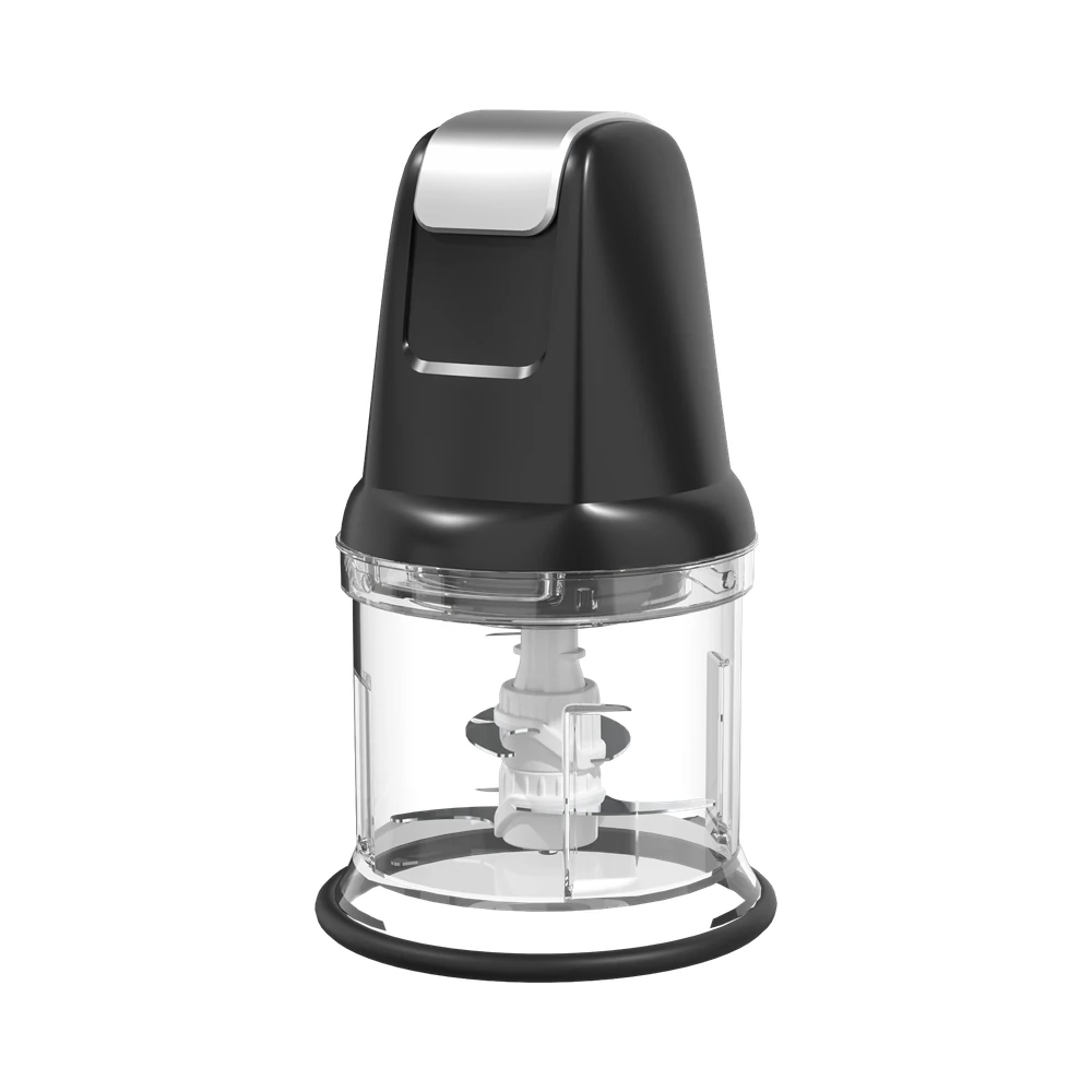 CO2061/CP2061 meat chopper, black motor and transparent cup at an angle