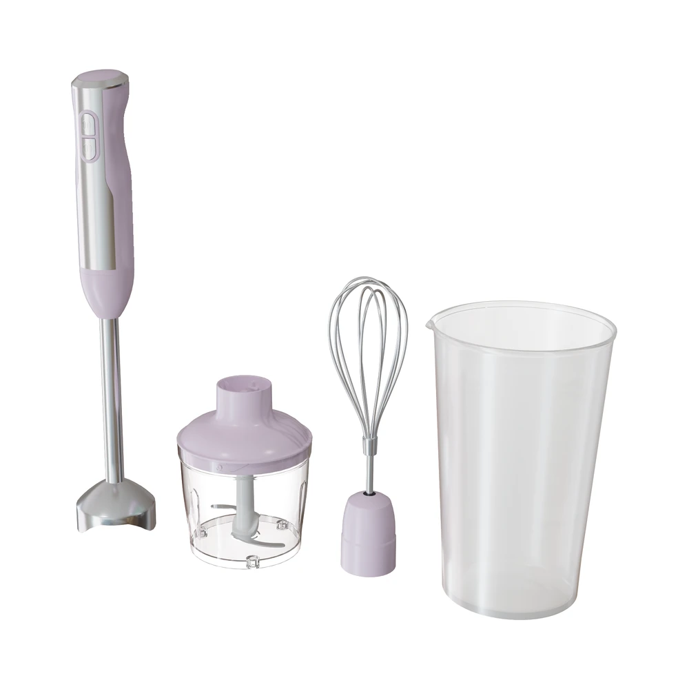 HB-A1/HB-A2 hand blender, lavender set with whisk, chopper and beaker at the same angle