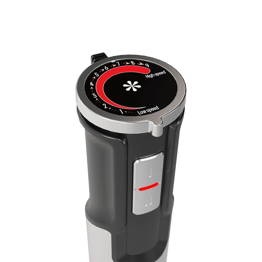 HB-E1/HB-E2 hand blender, top control dial and handle close-up