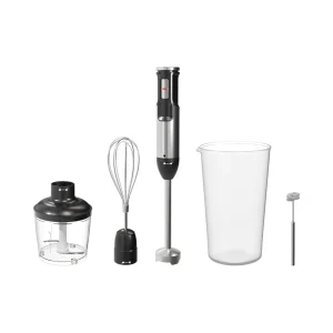 HB-E1/HB-E2 hand blender, black and silver hand blender set with whisk, chopper and beaker