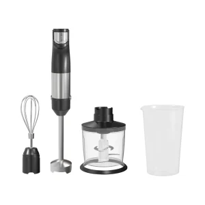 HB1362 hand blender, black and silver hand blender set with whisk, chopper and beaker