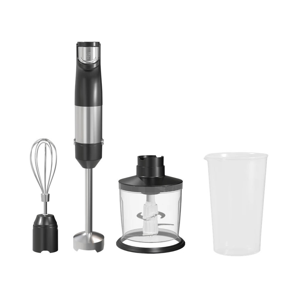 HB1362 hand blender, black and silver hand blender set with whisk, chopper and beaker