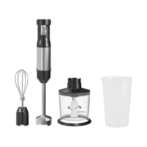 HB1363 hand blender, black and silver hand blender set with whisk, chopper and beaker