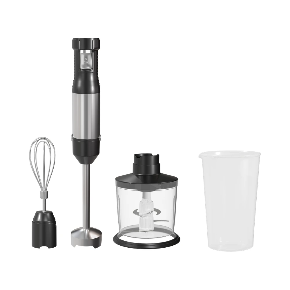 HB1363 hand blender, black and silver hand blender set with whisk, chopper and beaker