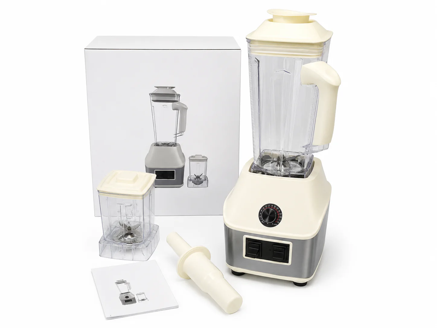Blender motor base, controls and supplied accessories