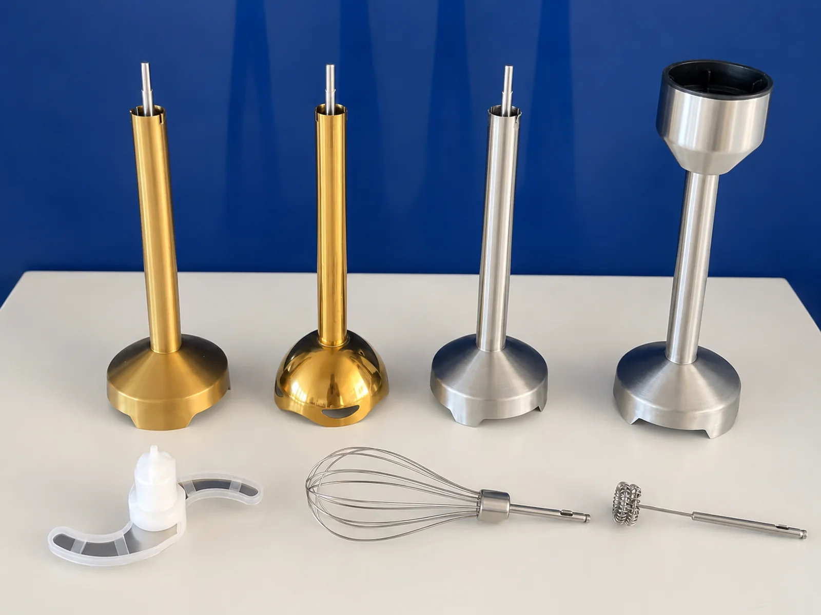Immersion blender core units and compatible attachments for set planning