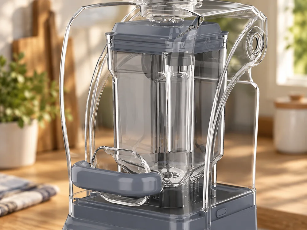 Close-up of the BSJ-01 outer cover handle and the separate blender jar inside