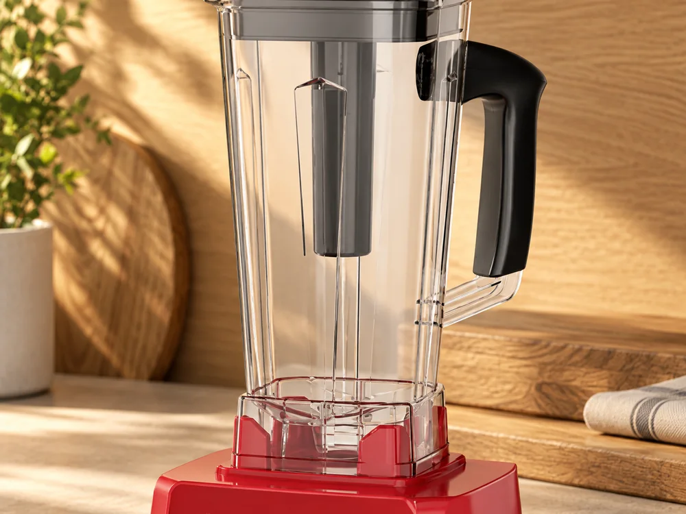 Detail of PBJ-01's empty clear jar, black handle and mounting collar