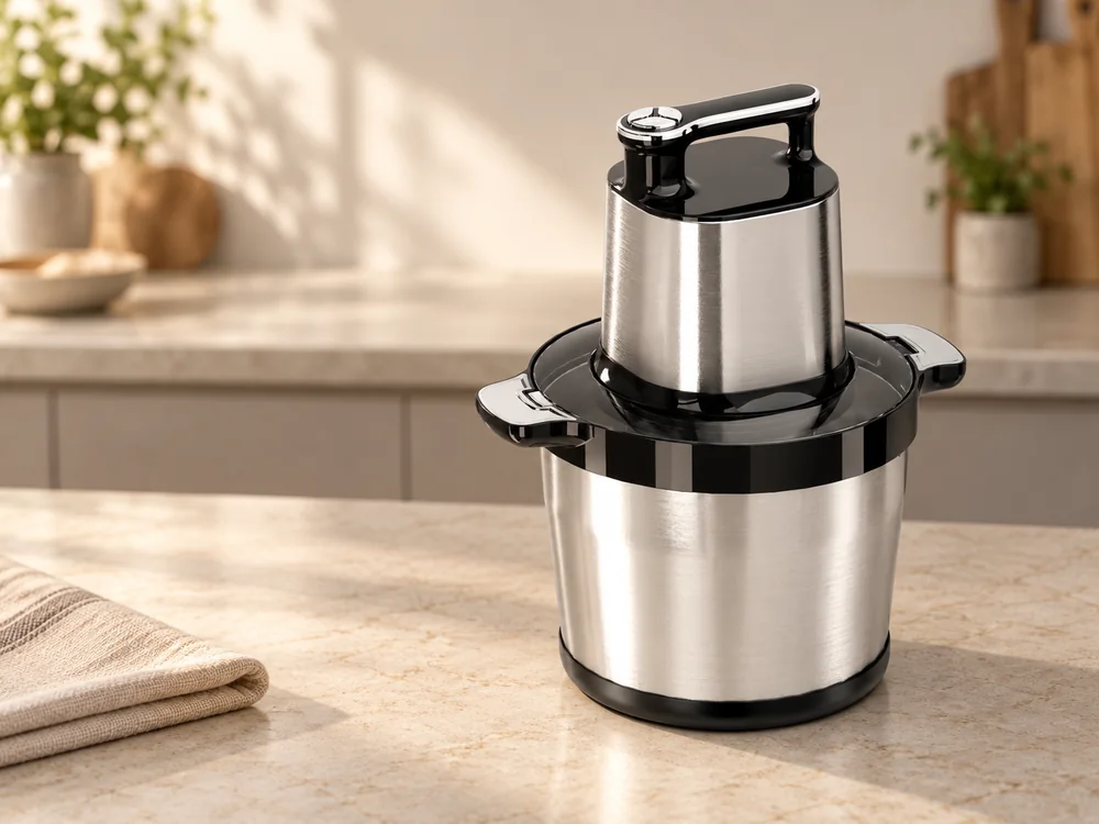 MC-04 steel-bowl chopper on a clear kitchen counter