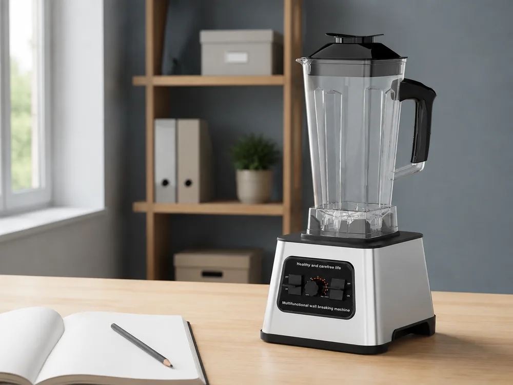 A product-evaluation preparation scene based on the supplied blender reference.