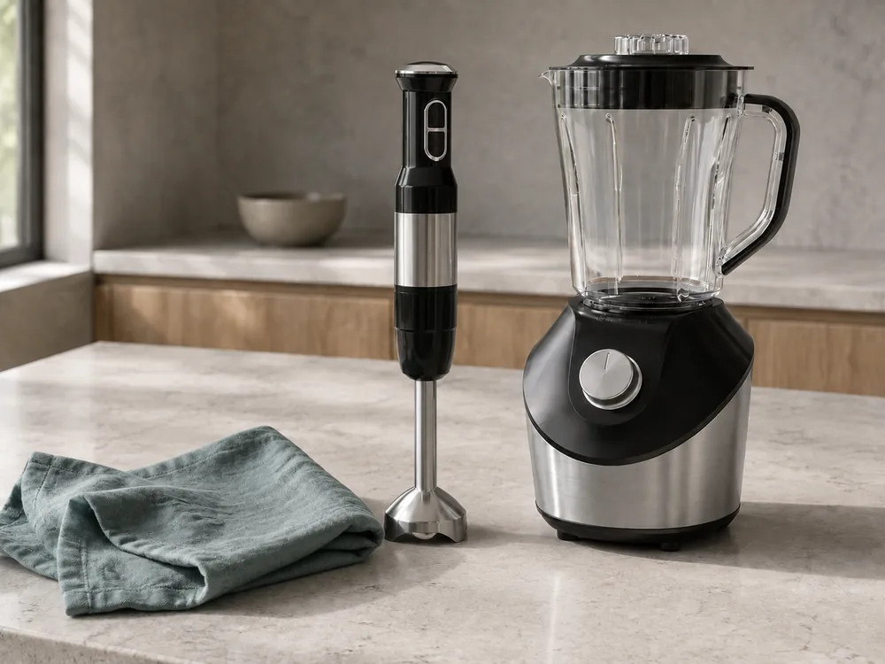 Handheld and countertop formats in an illustrative kitchen scene.