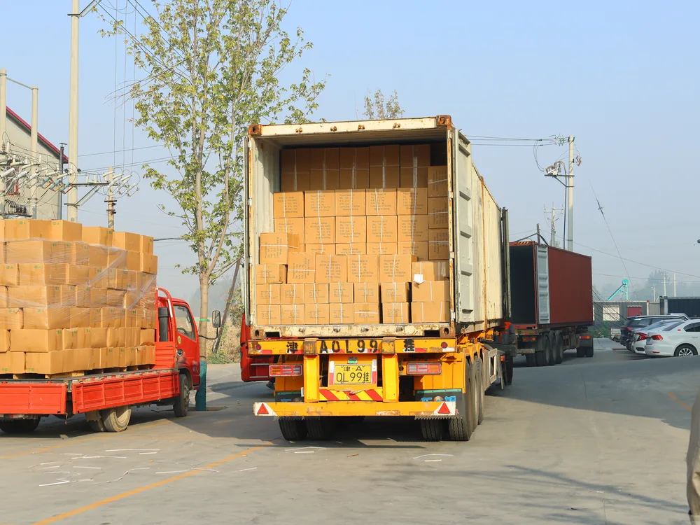 Packed cartons in a container at JINJIE before departure..