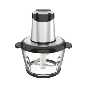 KD-01/KD-02/KD-03/KD-04 meat chopper, silver cylindrical motor and transparent bowl with black base ring