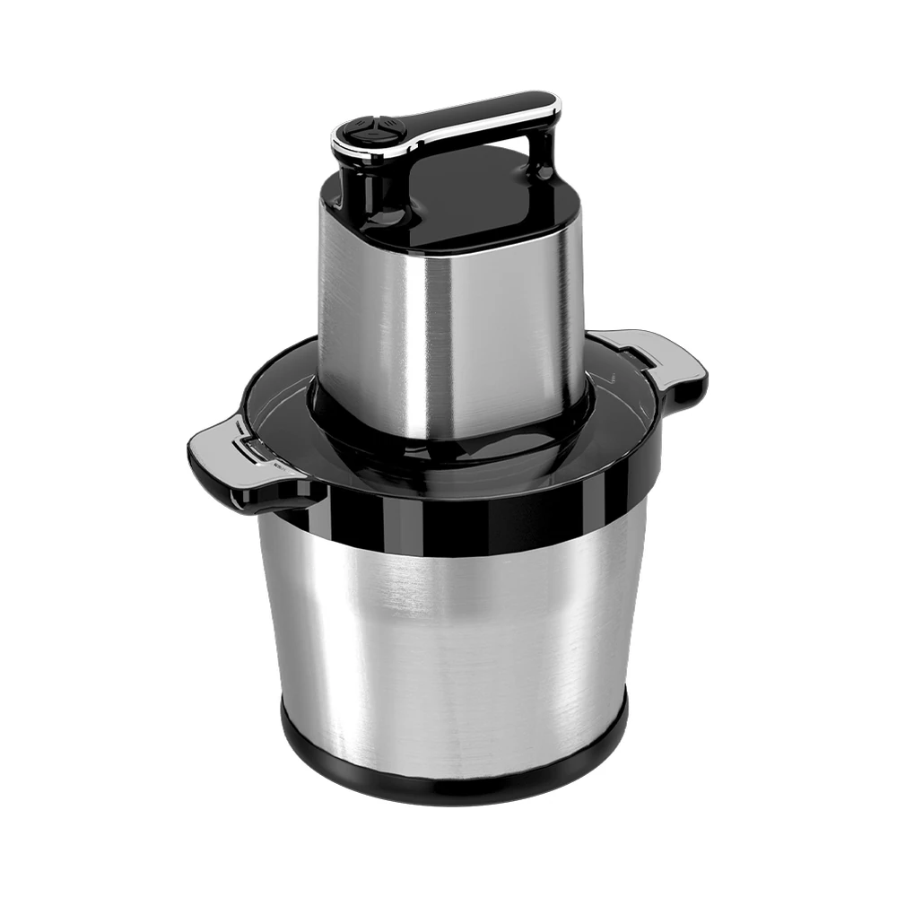 MC-04 meat chopper, top handle and metal bowl at an angle