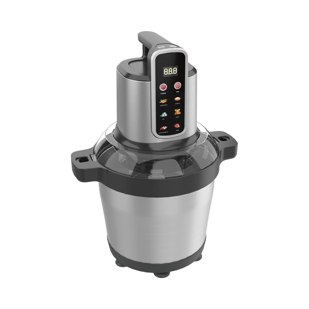 MC-X1 meat chopper, digital control panel and bowl at an angle