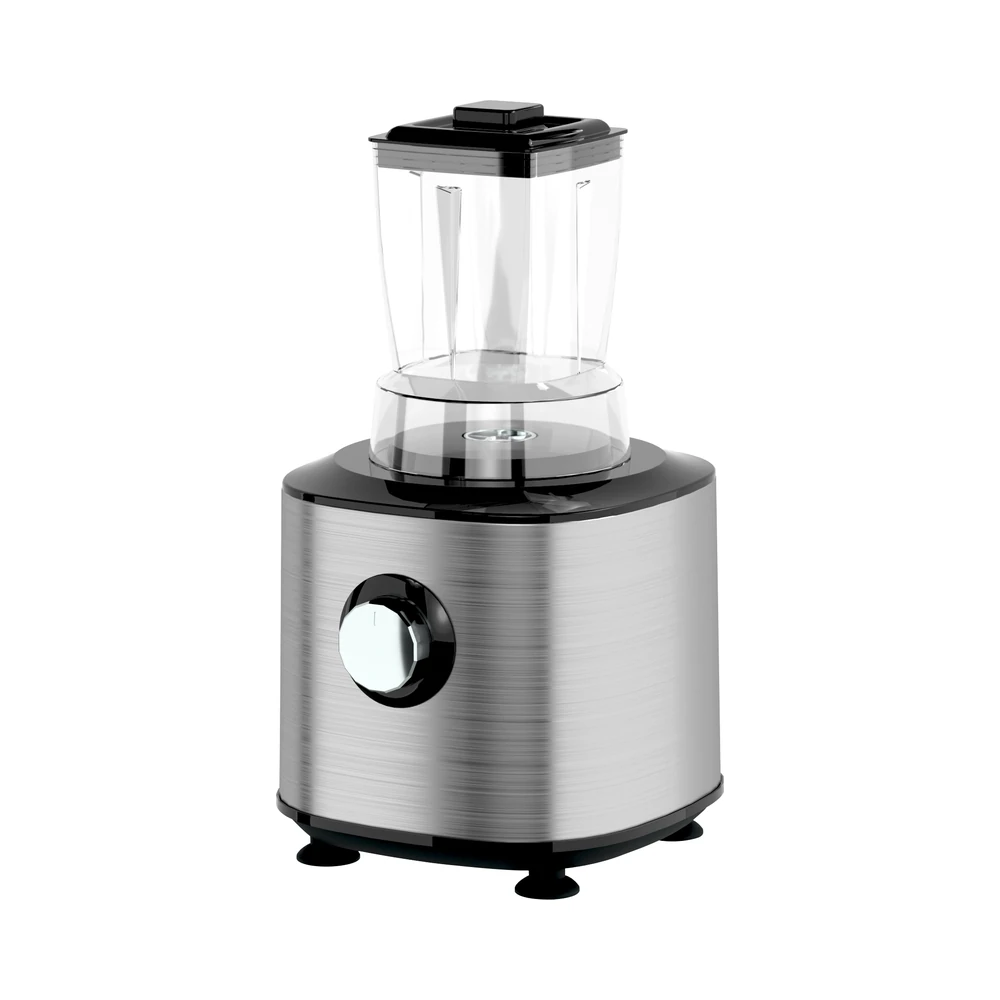 MFP-01 food processor, blender jug on the silver motor base, front view