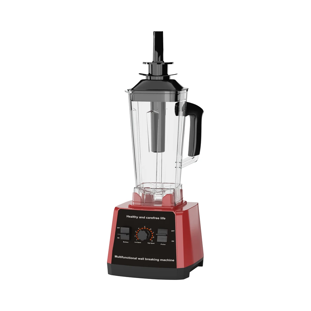 PBJ-01 blender, red base with empty jug and tamper