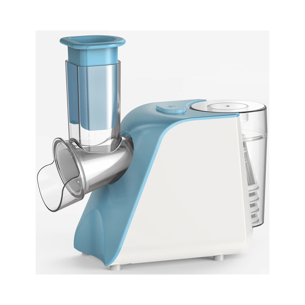 SLJ01 salad maker, blue and white housing with clear feed tube