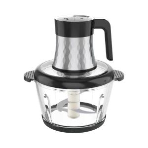 WH-01/WH-02/WH-03/WH-04 meat chopper, faceted silver motor with black handle and transparent bowl