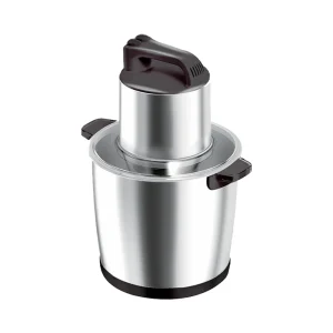 YW-01 meat chopper, black and silver motor with metal bowl and side handles