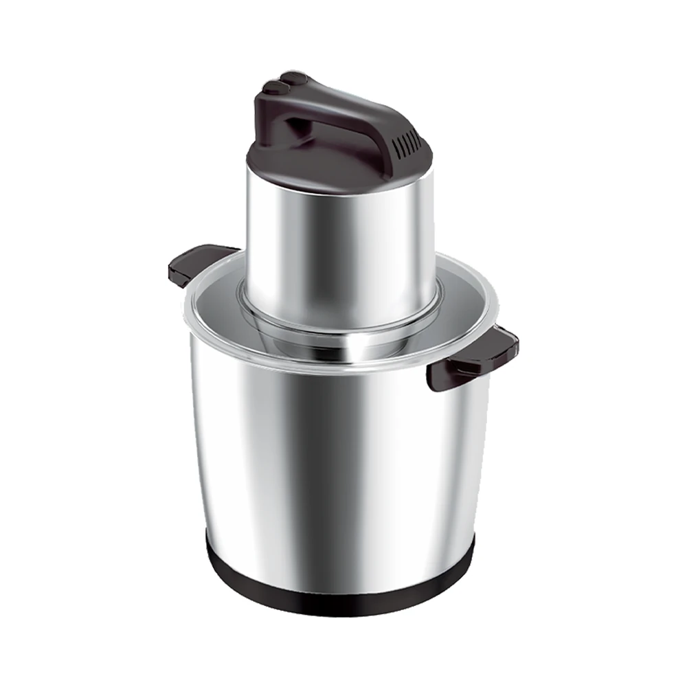 YW-01 meat chopper, black and silver motor with metal bowl and side handles