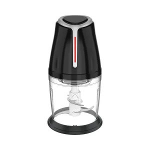 ZQ-05 meat chopper, black tapered motor with red accent and compact transparent bowl